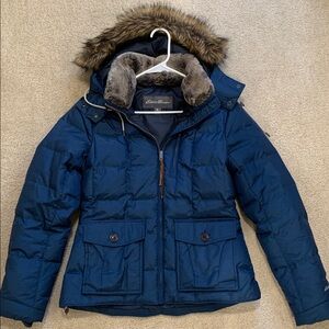 Eddie Bauer Navy Jacket with Faux Fur Trim